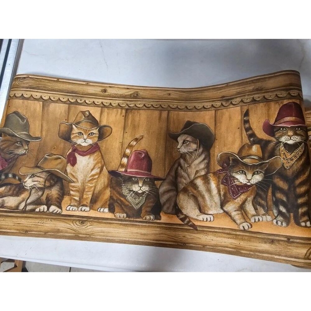 Vintage Brewster Cowboy Cats Wallpaper Border Western Country 3 Rolls